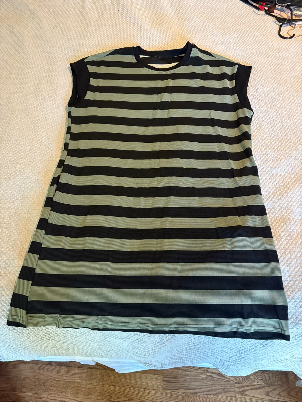 Striped Sleeveless Dress - Black and Olive Green
